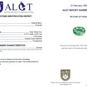 Smarald natural 0,75 ct., Zambia, certificare ALGT Antwerp