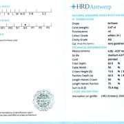 Diamant natural 0,47 ct., H, SI2, certificare HRD Antwerp
