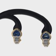 Cercei din aur galben si alb 18k, cu safire Ceylon si diamante