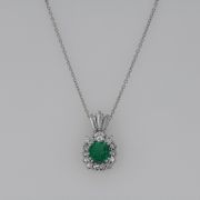 Pandantiv din aur alb 18k, cu smarald Columbia si diamante