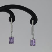 Cercei din aur alb 14k, 4,40 grame, cu ametiste si diamante