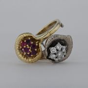 Inel din aur alb si galben 14k, 10,94 grame cu rubine si diamante