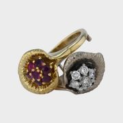 Inel din aur alb si galben 14k, 10,94 grame cu rubine si diamante