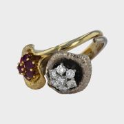Inel din aur alb si galben 14k, 10,94 grame cu rubine si diamante