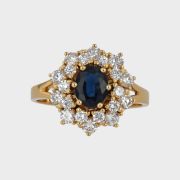 Inel din aur galben 18k, 4,96 grame, cu safir si briliante