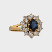 Inel din aur galben 18k, 4,96 grame, cu safir si briliante