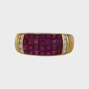 Inel din aur galben 18k cu rubine si diamante