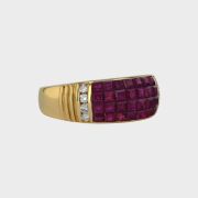 Inel din aur galben 18k cu rubine si diamante